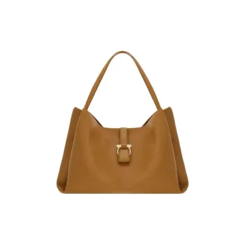 FERRAGAMO GANCINI Cow Leather Tote Bag Shopping Bag Shoulder Bag Handbag Medium Size Women's Camel