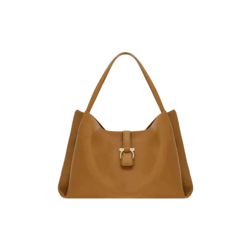 FERRAGAMO GANCINI Cow Leather Tote Bag Shopping Bag Shoulder Bag Handbag Medium Size Women's Camel-0