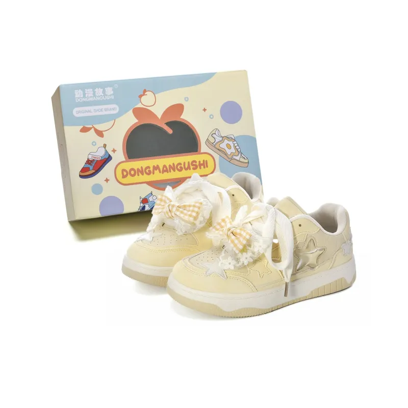 Anime Story Anti Slip Wear Resistant Lightweight Breathable Low Top Skateboard Shoes Women's Cream Blue Box Included-46