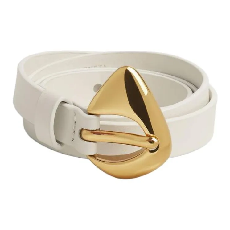 Bottega Veneta Calfskin, Brass Leather Belts Women's White Width 1.5CM-1