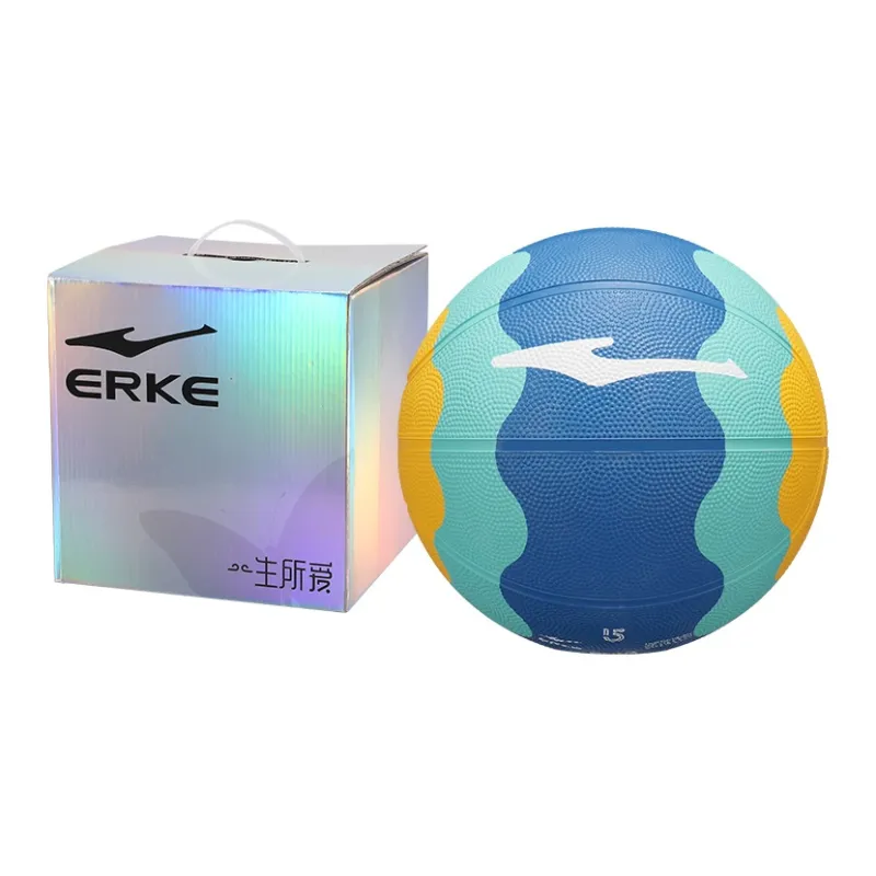 Erke Rubber Basketball Blue Yellow Size 5 Ball Training Unisex-4