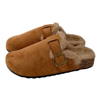 Yalu Boken Flat Closed Toe Mules Shoes For Women's Warm Furry Indoor Slippers Boken Shoes