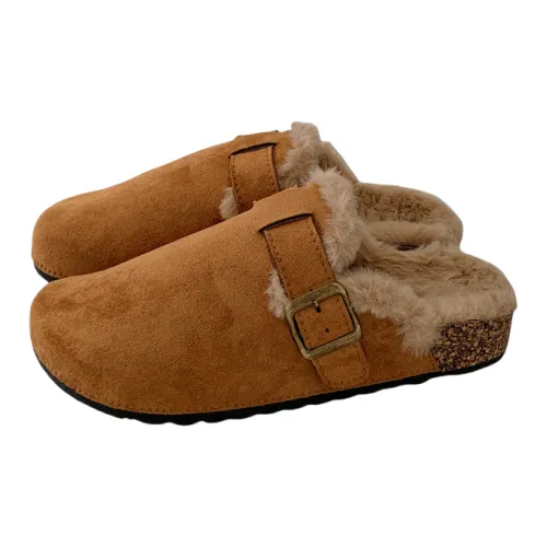 Yalu Boken Flat Closed Toe Mules Shoes For Women's Warm Furry Indoor Slippers Boken Shoes