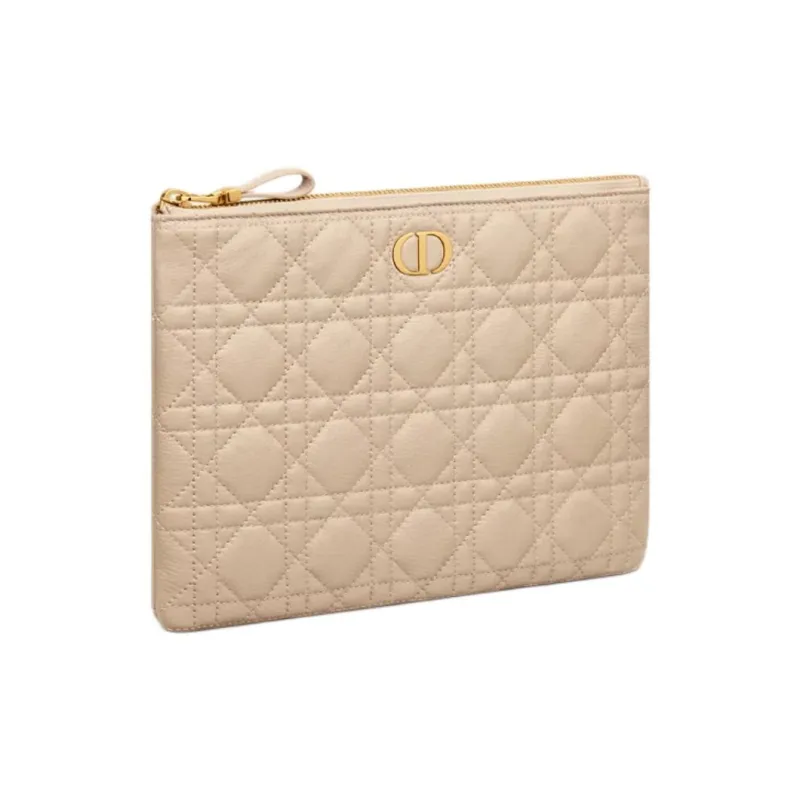 DIOR Caro Calfskin Clutch Medium Size Women's Pink Beige-1