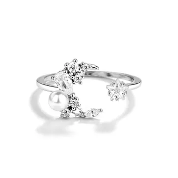 Floating Joy 925 Sterling Silver Faux Pearl Zircon Rings Unisex Niche Trendy