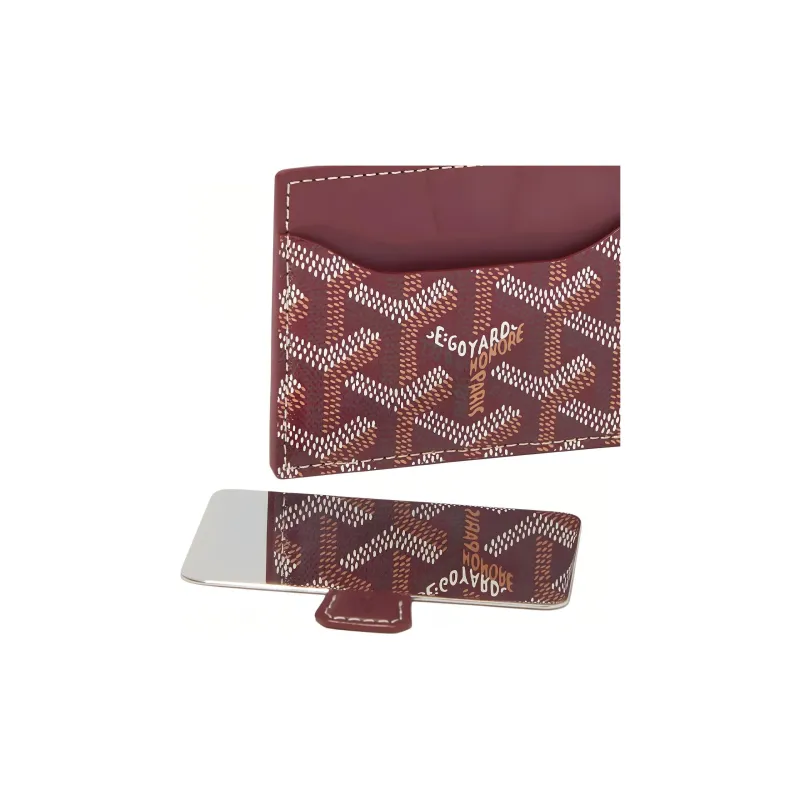 GOYARD Goyardine Canvas With Vauzelles Calfskin Card Holder Unisex Burgundy-2