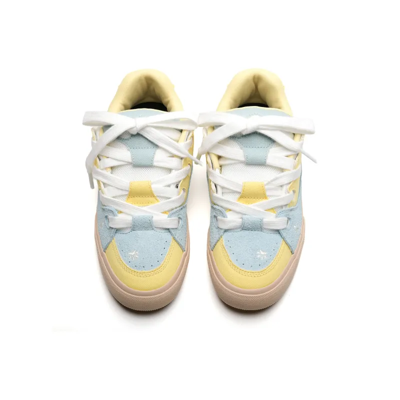 Anime Story Wear resistant, Lightweight, Breathable, And Non slip. Low Top Skateboard Shoes Women's Yellow Blue White-3
