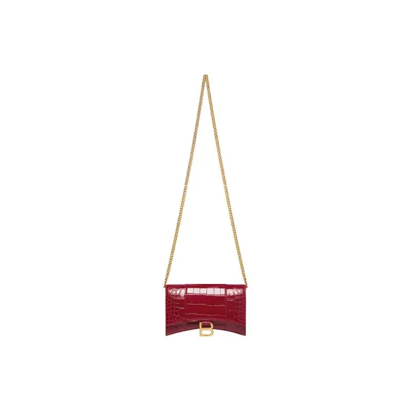Balenciaga Hourglass Embossed Cow Leather Chain Strap Wallet Women's Dark Red-2