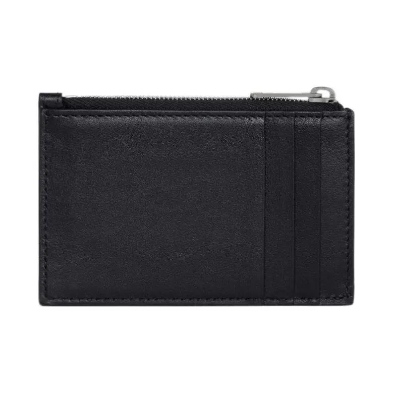CELINE Leather Coin Purse, Card Holder Unisex Black-3