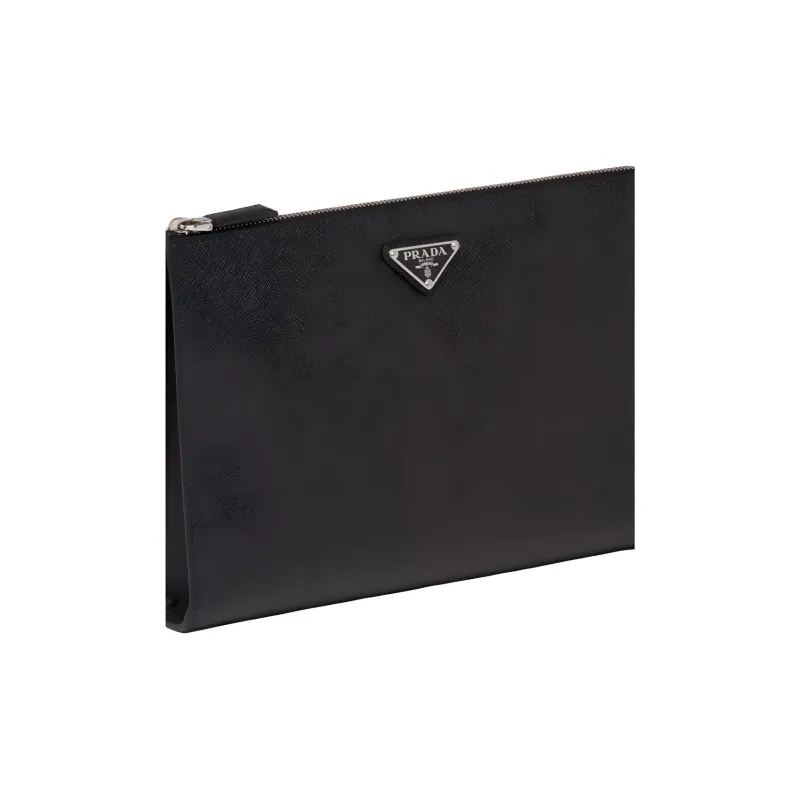 PRADA Saffiano Leather Clutch Men's Black-2