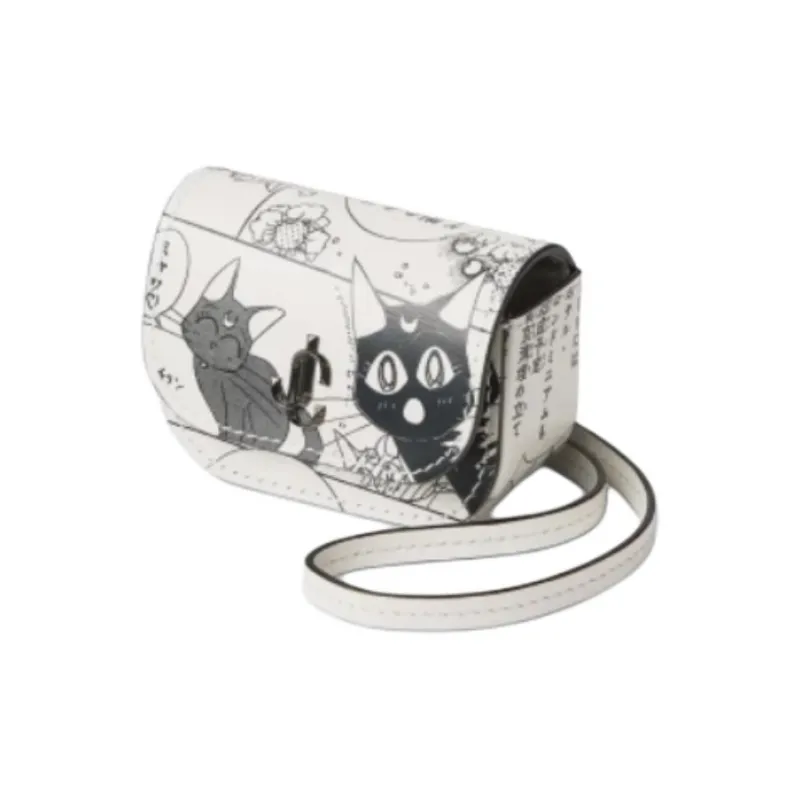 Jimmy Choo Cow Leather Earphone Case Mini Unisex Black/White With Intense Black Accents-1
