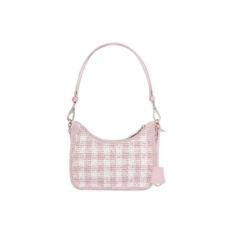 PRADA Straw Woven Shoulder Bag Women's Pink-1