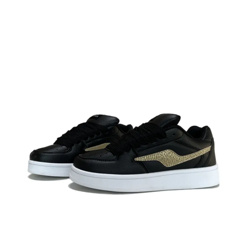 JIANGSHOU Lightweight Wear Resistant And Slip Resistant Low Top Casual Skateboard Shoes Women's Black Gold-3