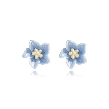 Muyan Alloy Blue Camellia Stud Earrings Women's