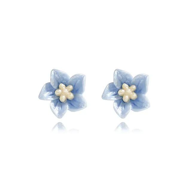 Muyan Alloy Blue Camellia Stud Earrings Women's-0