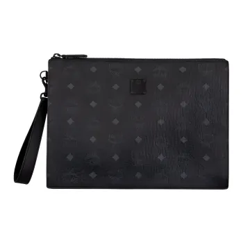 MCM Aren Canvas With Leather Wrist Clutches Medium Size Women's Black