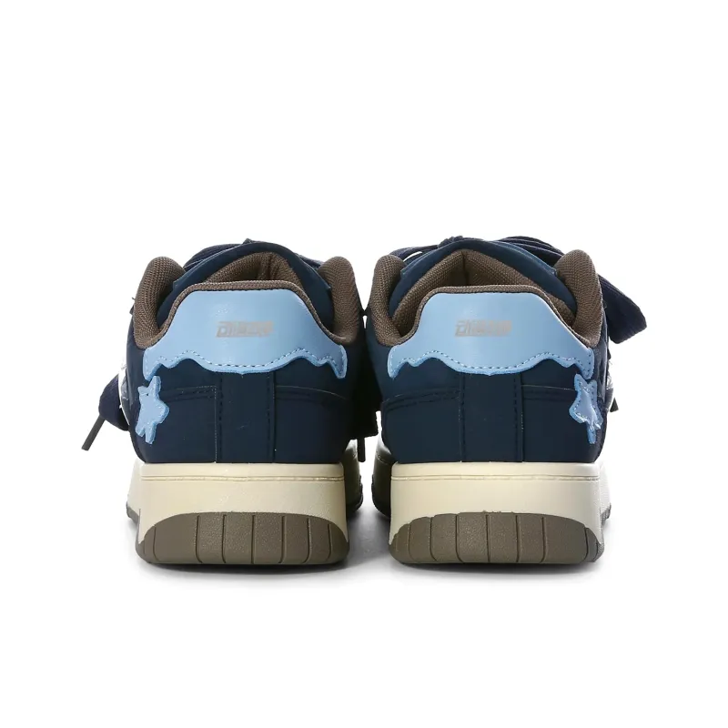 Anime Story Anti Slip Wear Resistant Lightweight Breathable Low Top Skateboard Shoes Women's Cream Blue Box Included-38