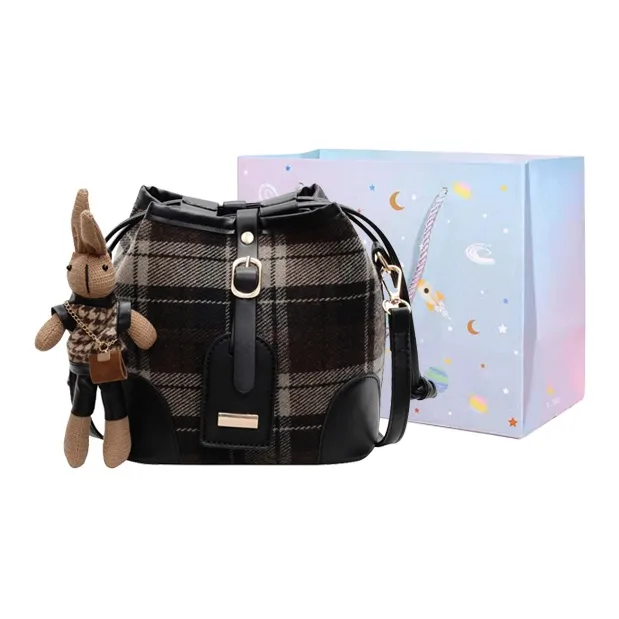 GOX Woolen Crossbody Bag Regular Women's Red Plaid/Blue Plaid/Black Plaid-12