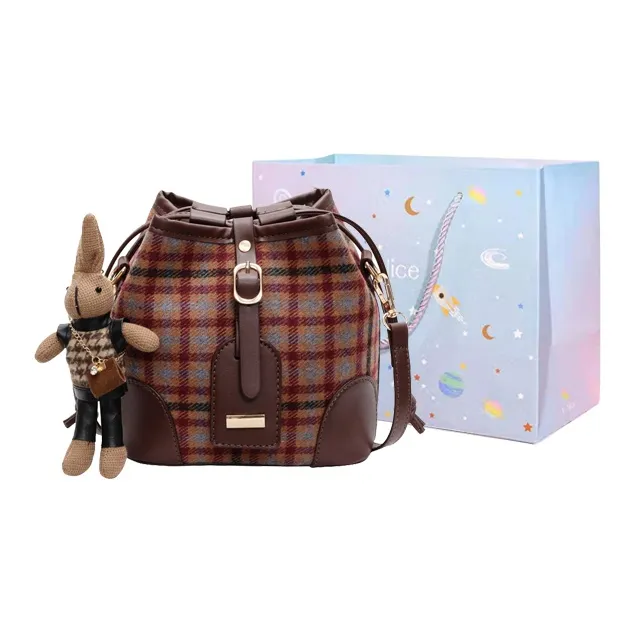 GOX Woolen Crossbody Bag Regular Women's Red Plaid/Blue Plaid/Black Plaid-0