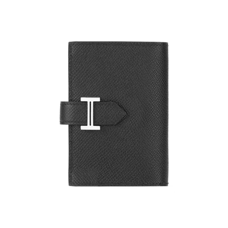 HERMES Bearn Cow Leather Wallet Women's 89 Noir Black-1