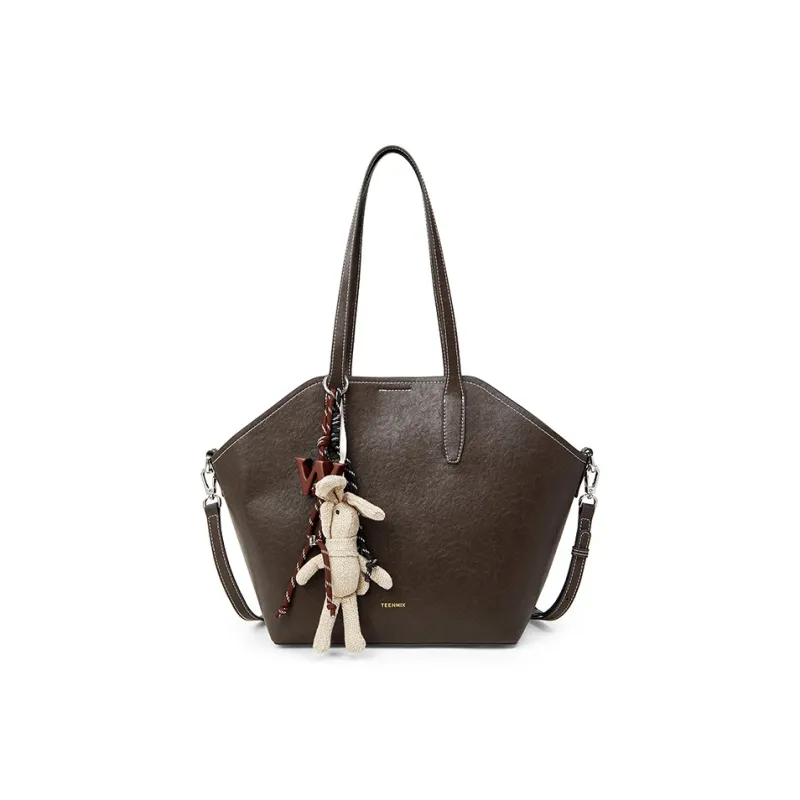 Teenmix Cow Leather Shoulder Bag, Dome Bag, Tote Bag Regular Women's Brown/Coffee/Black-7