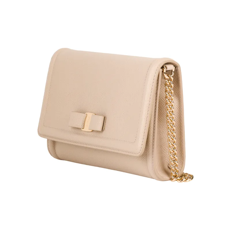 FERRAGAMO Vara Calfskin Crossbody Bag, Shoulder Bag Women's Nude-3