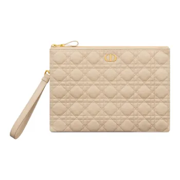 DIOR Caro Calfskin Clutch Medium Size Women's Pink Beige