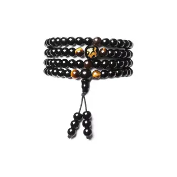 MUSHIFEN Obsidian Beaded Bracelet 108 Pcs Multi Wrap Unisex