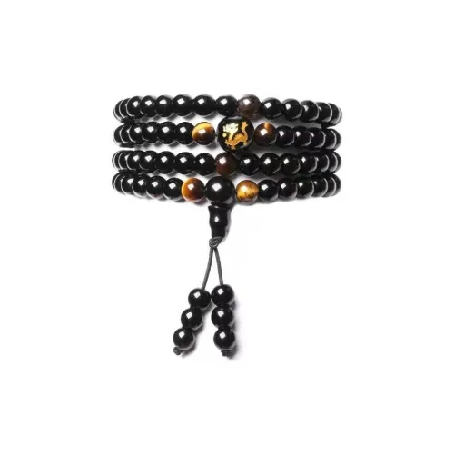 MUSHIFEN Obsidian Beaded Bracelet 108 Pcs Multi Wrap Unisex