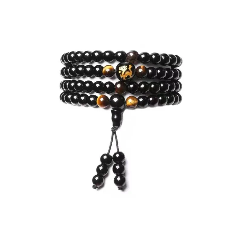 MUSHIFEN Obsidian Beaded Bracelet 108 Pcs Multi Wrap Unisex-0