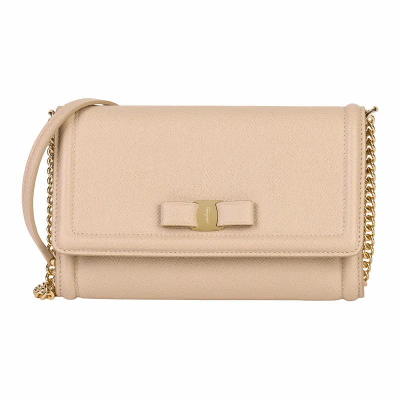 FERRAGAMO Vara Calfskin Crossbody Bag, Shoulder Bag Women's Nude-1
