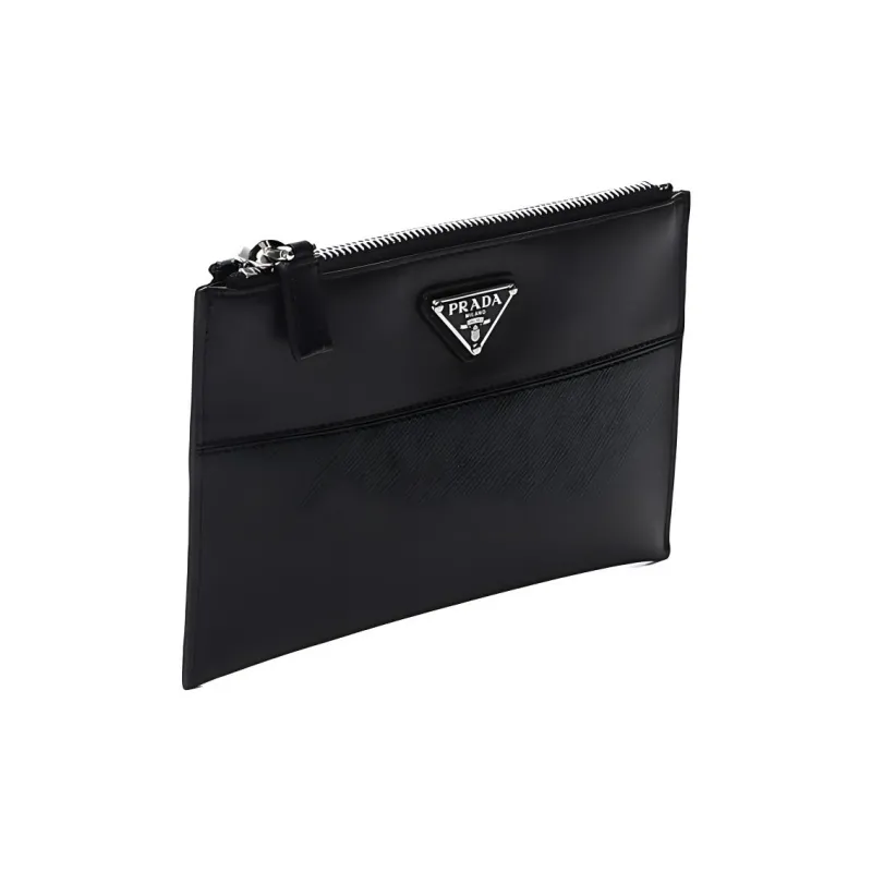 PRADA Cow Leather Toiletry Bag Men's Black-1