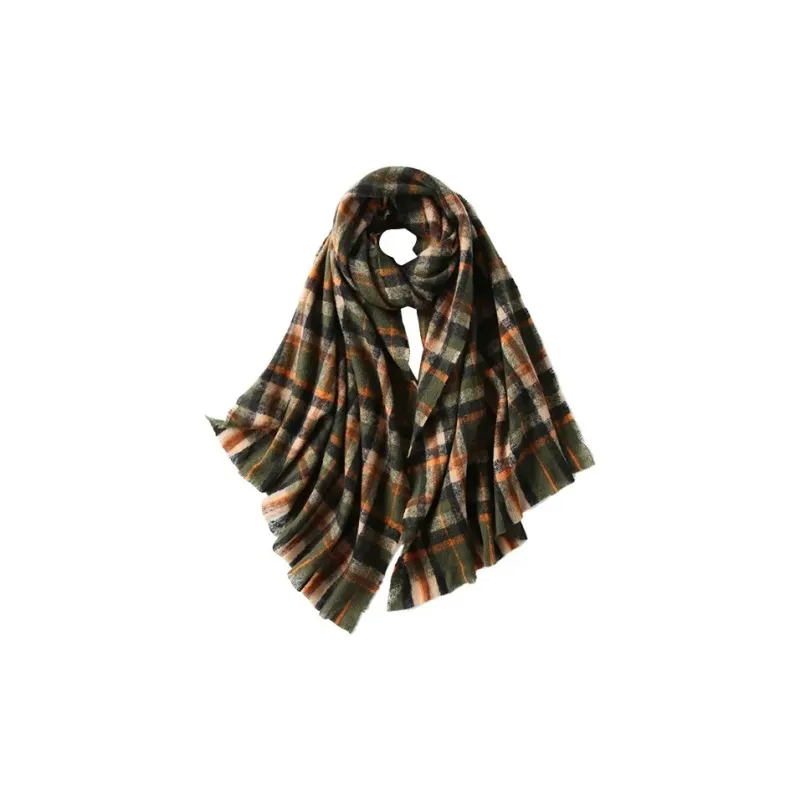 PISHUSHU Polyester Knit Scarves Unisex Orange Blue/Vintage Green/Black White-1