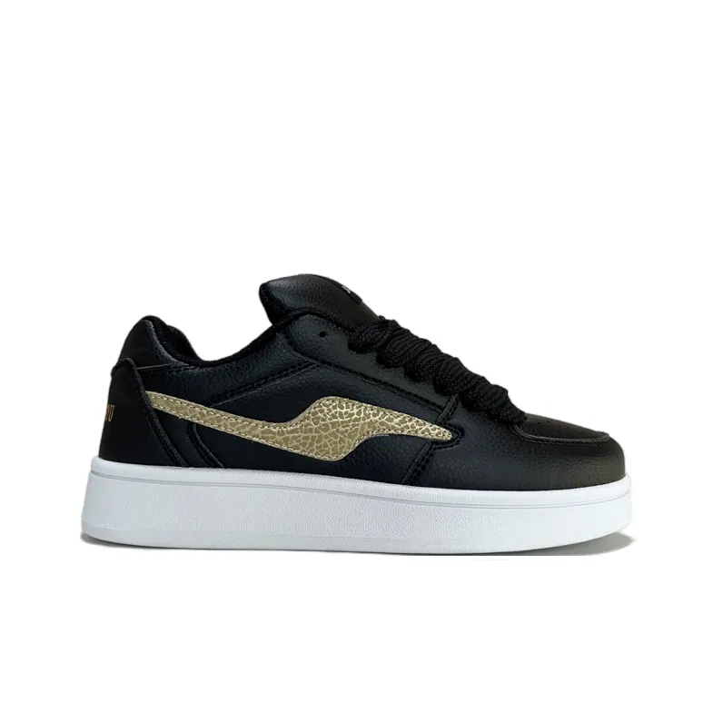 JIANGSHOU Lightweight Wear Resistant And Slip Resistant Low Top Casual Skateboard Shoes Women's Black Gold-1