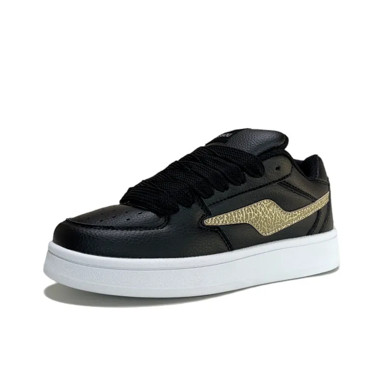 JIANGSHOU Lightweight Wear Resistant And Slip Resistant Low Top Casual Skateboard Shoes Women's Black Gold-2