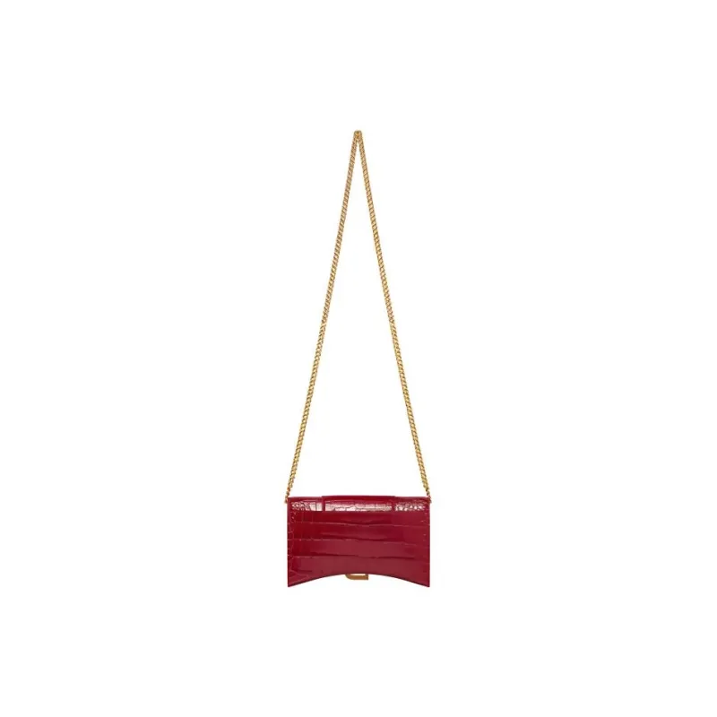 Balenciaga Hourglass Embossed Cow Leather Chain Strap Wallet Women's Dark Red-4