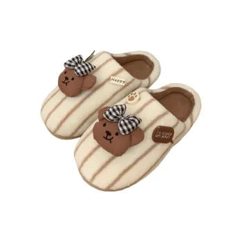 Thin Strips Cotton Home Slippers Unisex, Brown