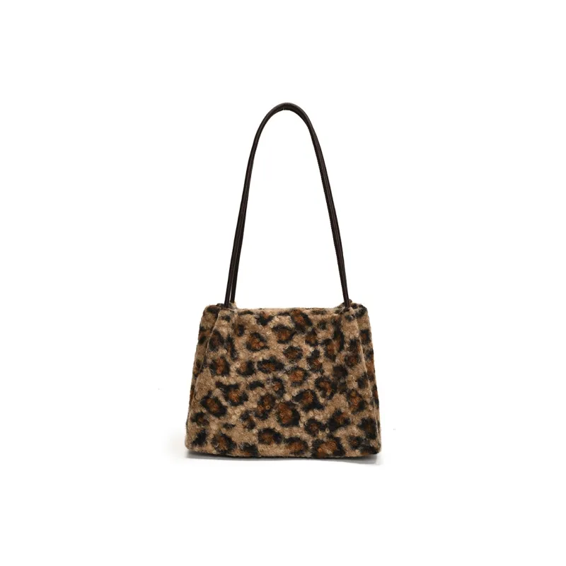 LOUIS ROYALN Plush With PU Shoulder Bag Women's Puppy/Leopard Print-4