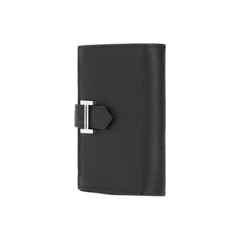 HERMES Bearn Cow Leather Wallet Women's 89 Noir Black-2