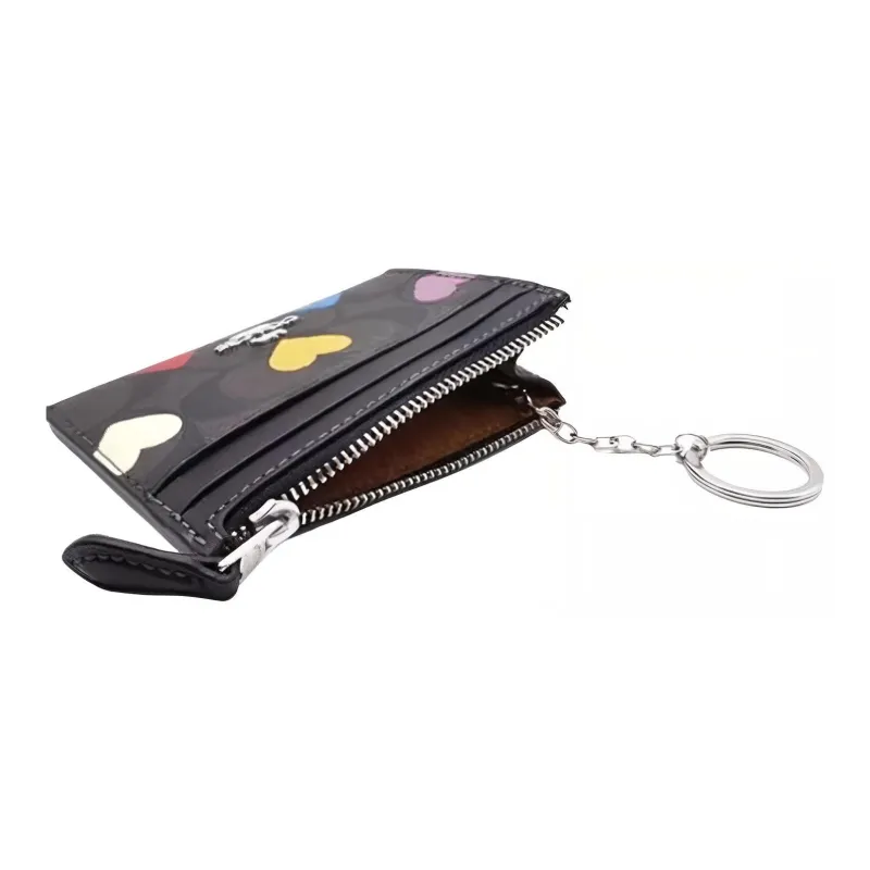 COACH Mini Id Skinny Canvas With Leather Document Bag, Card Holder Mini Women's Silver & Brown Black Multicolor-5