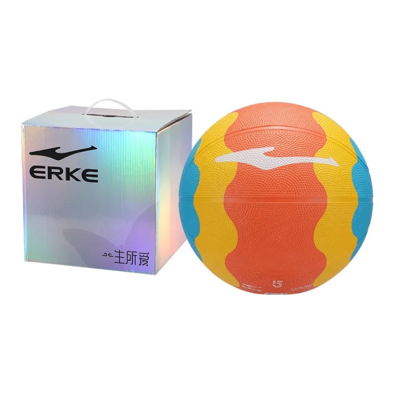 Erke Rubber Basketball Orange Yellow Blue Size 5 Training Unisex-4