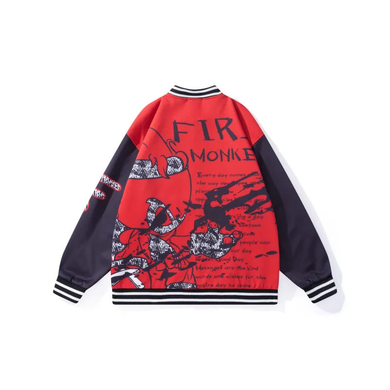 FireMonkey Baseball Jacket Unisex Black Red-1