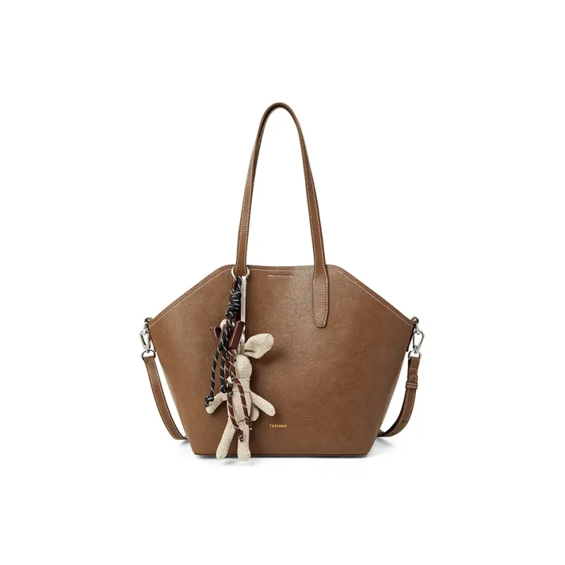 Teenmix Cow Leather Shoulder Bag, Dome Bag, Tote Bag Regular Women's Brown/Coffee/Black-1