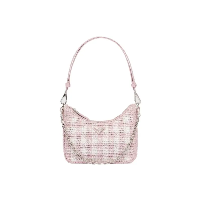 PRADA Straw Woven Shoulder Bag Women's Pink-0