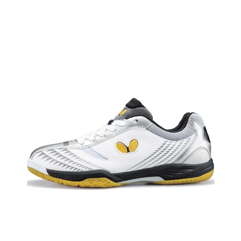Butterfly Anti Slip Wear Resistant Low Top Training Shoes Unisex White Black Yellow-0