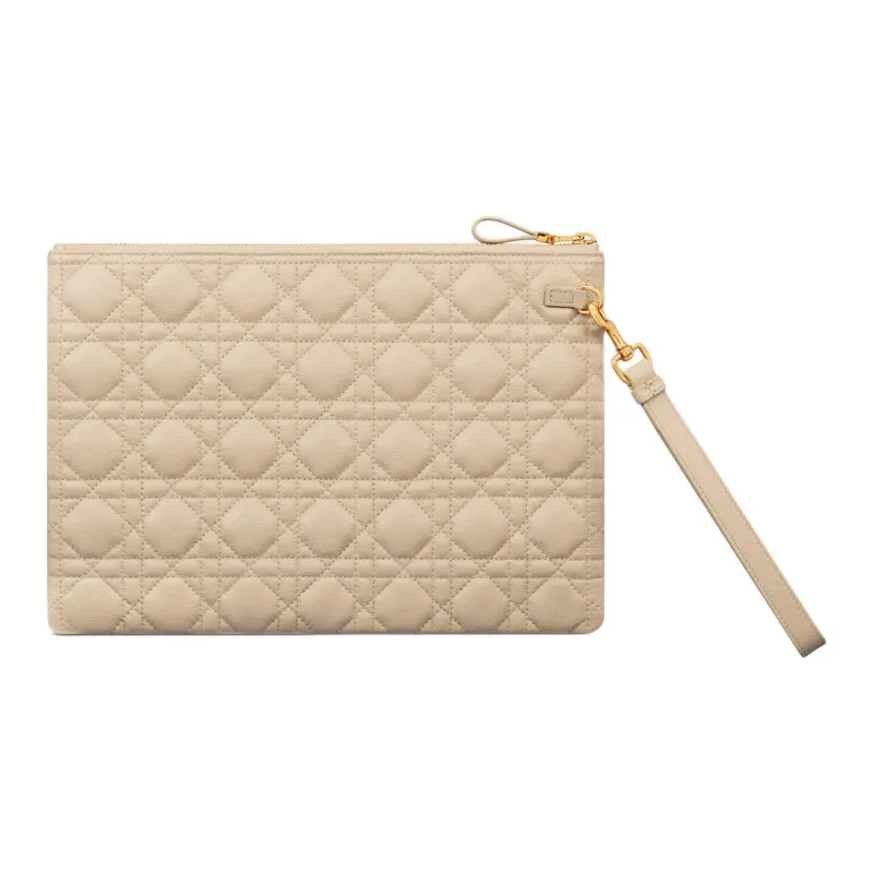 DIOR Caro Calfskin Clutch Medium Size Women's Pink Beige-3