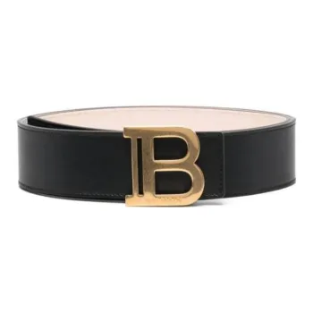 BALMAIN Calfskin Cow Leather Belts Women's Black Width  4cm