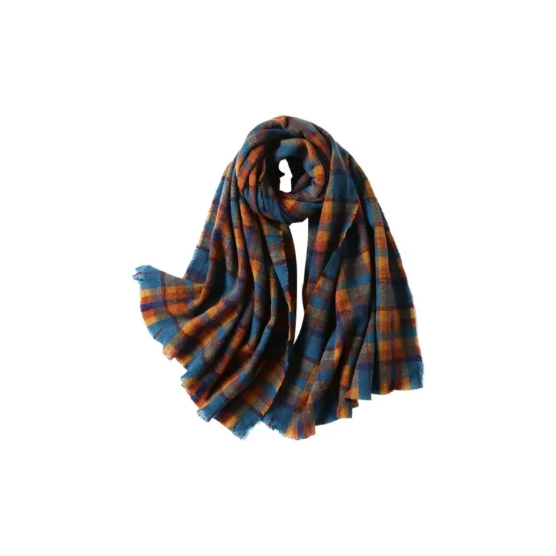 PISHUSHU Polyester Knit Scarves Unisex Orange Blue/Vintage Green/Black White-0