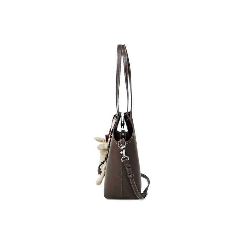 Teenmix Cow Leather Shoulder Bag, Dome Bag, Tote Bag Regular Women's Brown/Coffee/Black-9