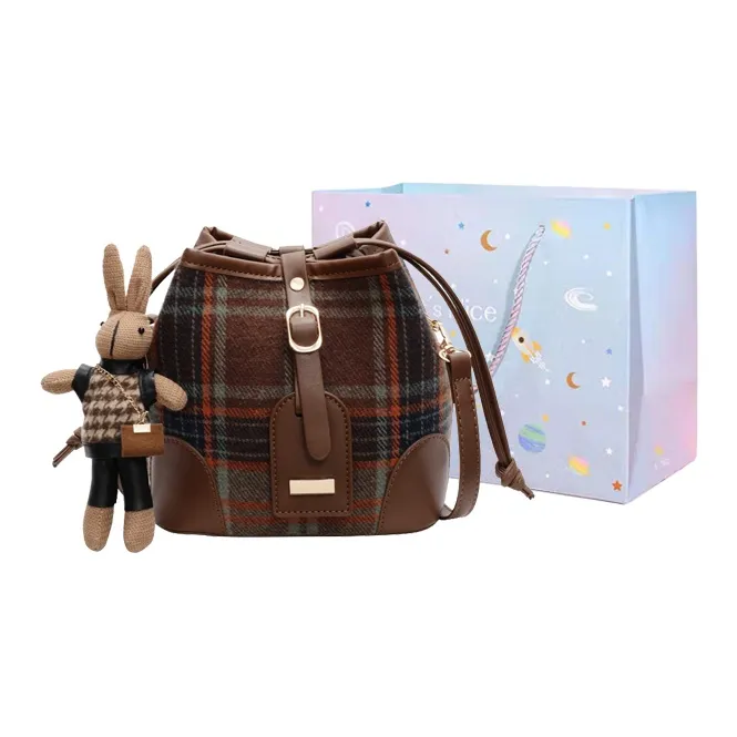 GOX Woolen Crossbody Bag Regular Women's Red Plaid/Blue Plaid/Black Plaid-6